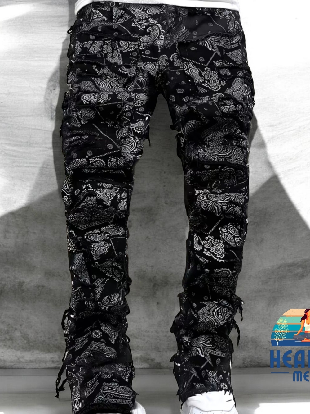 Men'S 30 Waist Black Casual Print Jeans
